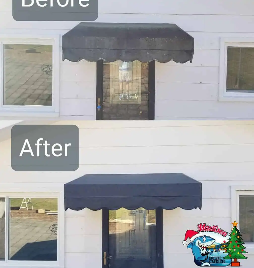 Before and after photo of an awning that was clean in Eastridge TN