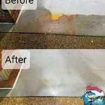 Before and after photo of rust commercial concrete cleaning