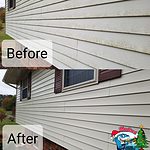 Before and after photo of dirty siding that was soft washed in Harrison TN