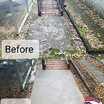 Before and after photo of dirty concrete that was pressure washed