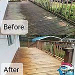 Before and after photo of wood deck restoration