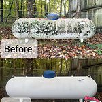 Before and after photo of propane tank that was soft washed